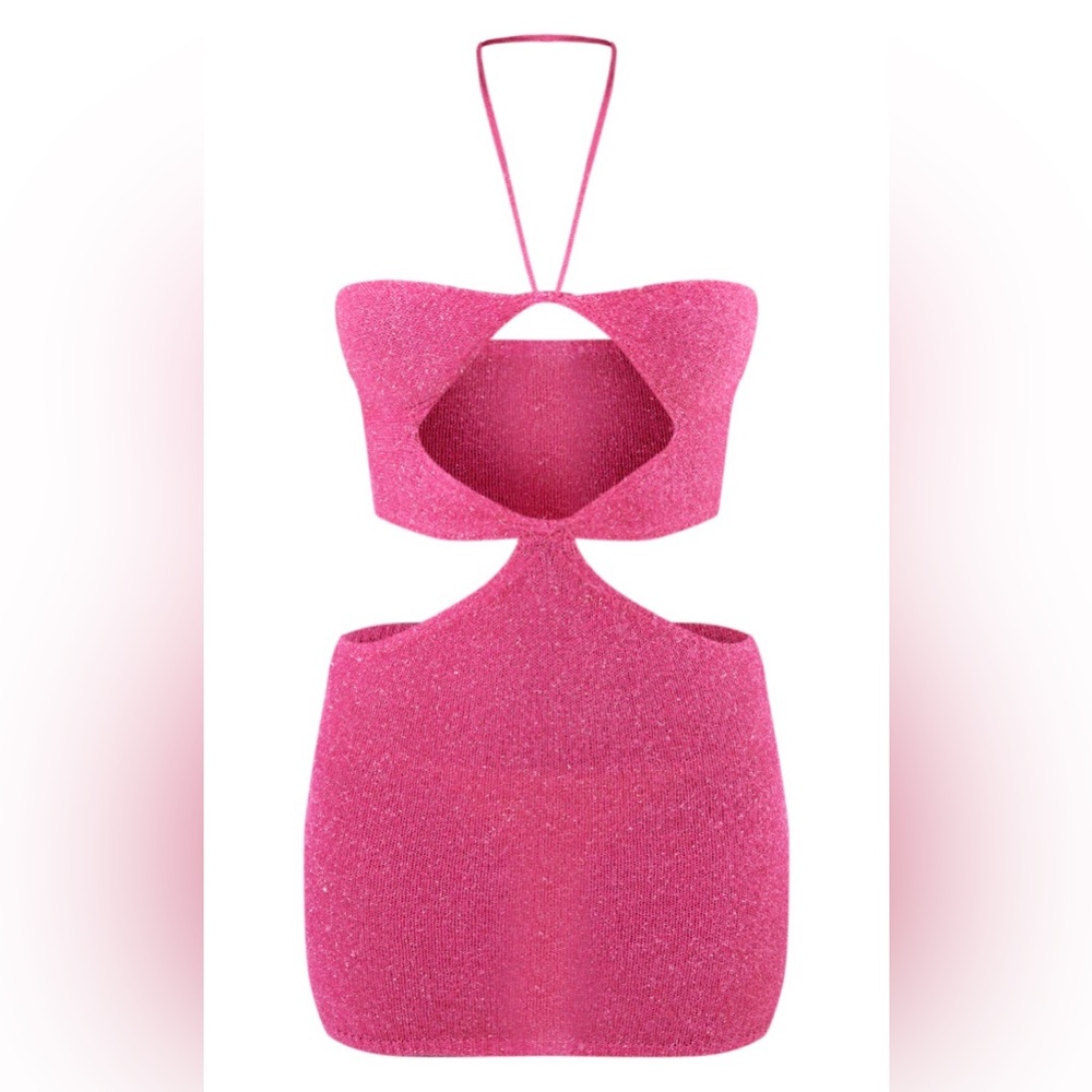 NWT PrettyLittleThing Pink Tinsel Knit Cut Out Mini Dress
